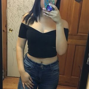 Black off the shoulder crop top